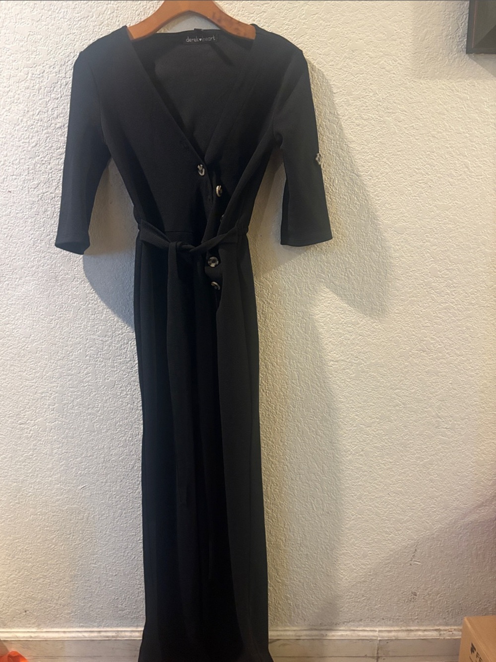 Black Wrap Maxi Dress with Button Accents